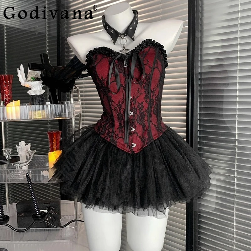 

Women Fashion Vest Cute Mini Skirt Lace High Waisted Fluffy Cosplay Devil Set Female Retro Style Anime Outfit Adults Lingerie