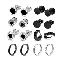 8 Pairs of Stainless Steel Earrings Set, MEN'S Earrings, Personalized Dumbbell Black Earrings, Cross-border Hot Selling Set