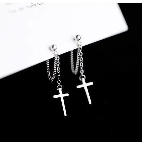 Korean Fashion Tassel Cross Chain Stud Earrings for Women Hip-hop Punk Party Wedding Jewelry Gift Boucle D'oreille Hypoallergeni