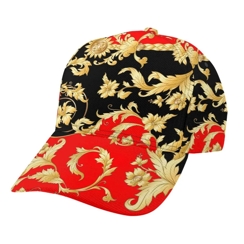 Noisydesigns Red And Black Men\'s Caps Female Outdoor Casual Sun Luxury Gold Floral Deisgn Baseball Hat Cool Women Spring Autumn