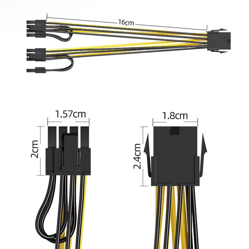 8Pin إلى Dual 8(6 + 2) دبوس بطاقة الفيديو سلك الطاقة Y شكل موليكس PCI اكسبرس كابل تحويل الطاقة بطاقة الرسومات كابل الطاقة