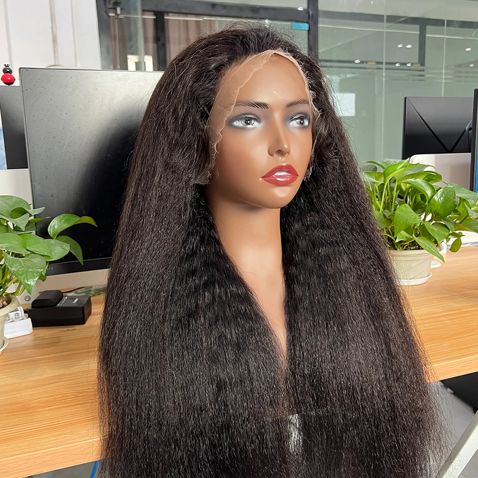 Peluca de cabello humano con frente de encaje HD 13x4 liso rizado 200% de densidad Color Natural nudos blanqueados prearrancados 100% pelucas de cabello virgen crudo