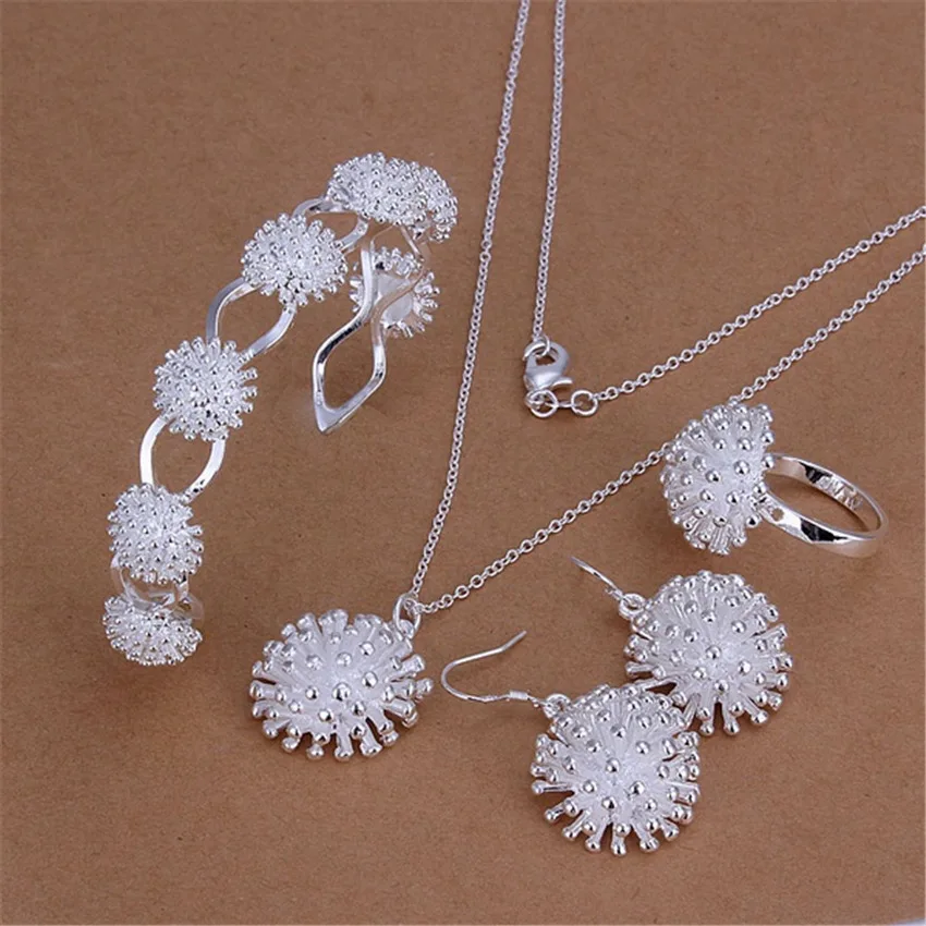 925 Sterling Silver Necklace Earring Bracelet Rings Jewelry Set for Women Fireworks Pendant Bangle Hot Charm Fashion Party Gift