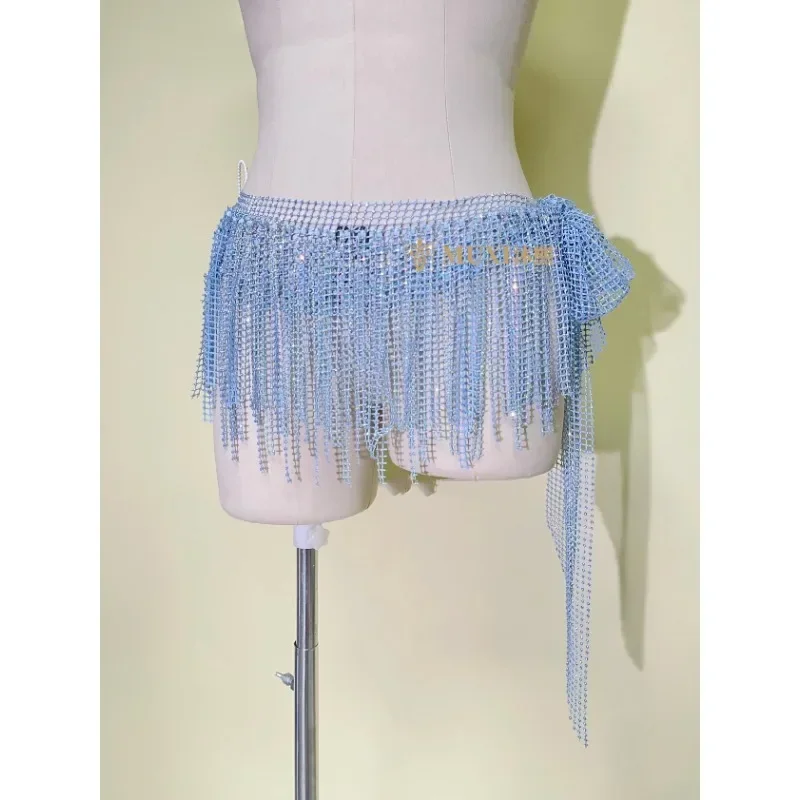 맞춤형 여성의 섹시한 밸리 댄스 벨트 반짝 이는 다이아몬드 술 엉덩이 스카프 허리 체인 허리 스카프 스트레이트 용어 삼바 카니발 세트