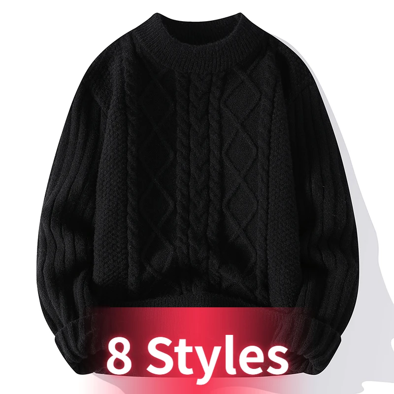 New Thick Warm Pullovers Round Collar Long Sleeve Weave Half Turtleneck Collar Classical Knitted Sweater