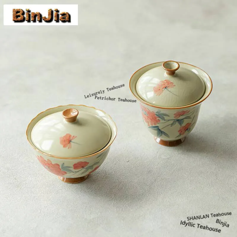 

Чаша с покрытием под глазурь ручной работы, домашняя чаша с ручной росписью, цветок гибискуса, бутик Gaiwan, чайная чашка, чайница, подарки