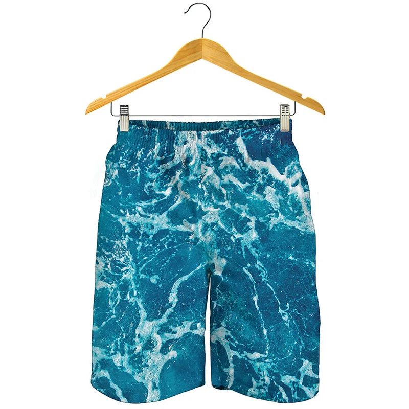 Fashion Blue Ocean 3D Printed Beach Shorts Men Sea Water Pattern Swimming Trunks Summer Vacation Oversized Surf Board Shorts