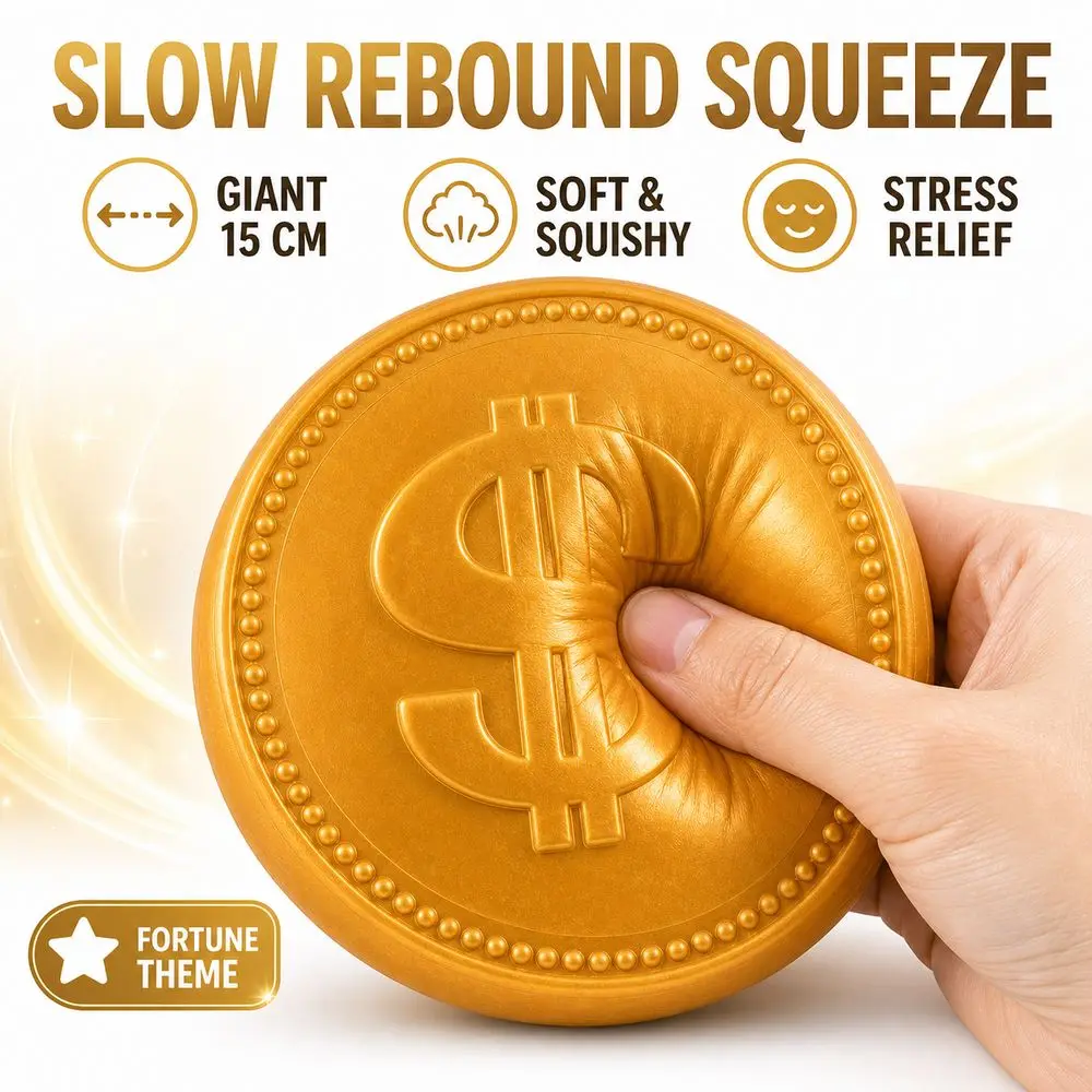 15cm Extra Large Big Gold Coin Squeeze Realistic Coin Shape Embossed Dollar Sign Slow Rebound Squeeze Toy Fidget Slow Resilience