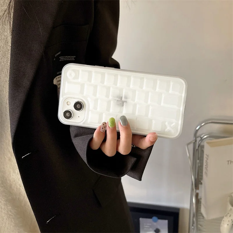 جديد الإبداعية أسود أبيض ثلاثية الأبعاد لوحة المفاتيح مكافحة سقوط غطاء من السيليكون آيفون 16 15 14 13 12 برو ماكس الكرتون لوحة المفاتيح لطيف غطاء الهاتف