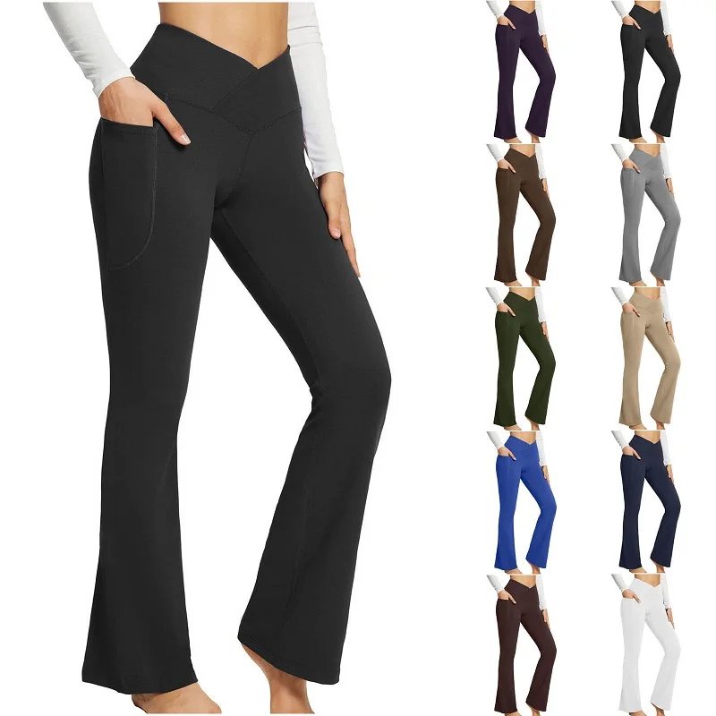 

Flared Leggings Crossover Women Yoga Pants Control Tummy High Waist Wide Leg Pants Casual Micro Slim Wide Foot Yoga Fitness Pant