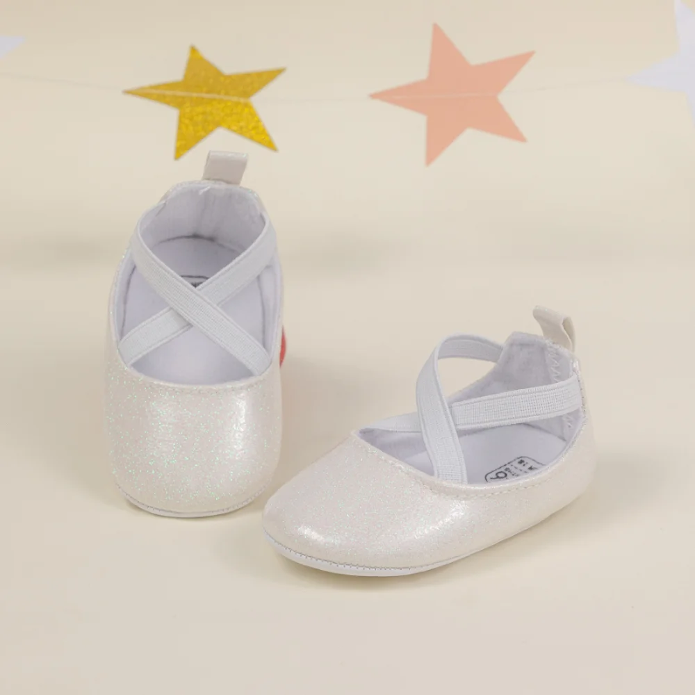 New Newborn Baby Bow Tie Hundred Princess Shoes Soft Bottom 0-12 Months Baby Walking Shoes Bright Non-slip Anti-fall Shoes