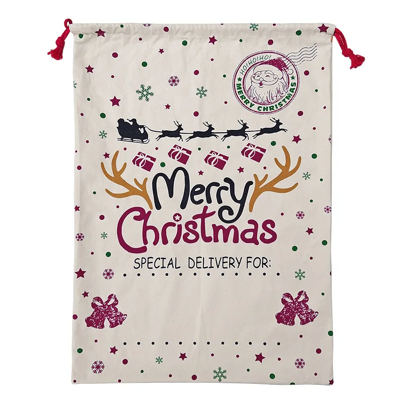 Colorful Gift Bag 50*70cm Cotton Canvas Merry Christmas Stocking Santa DIY Drawstring Socks For Kids Big Size Holder New Year