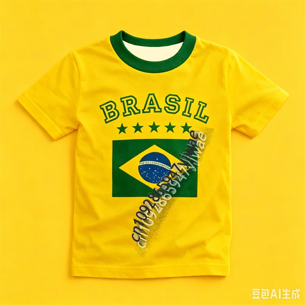 T-Shirt mit minimalistischer Brasilien-Flagge auf den Ärmeln, grün, feiner Streifen-Print, für Mädchen und Jungen, lässiges Alltagsoutfit, Sommerkleidung für Erwachsene und Kinder – Detail 8