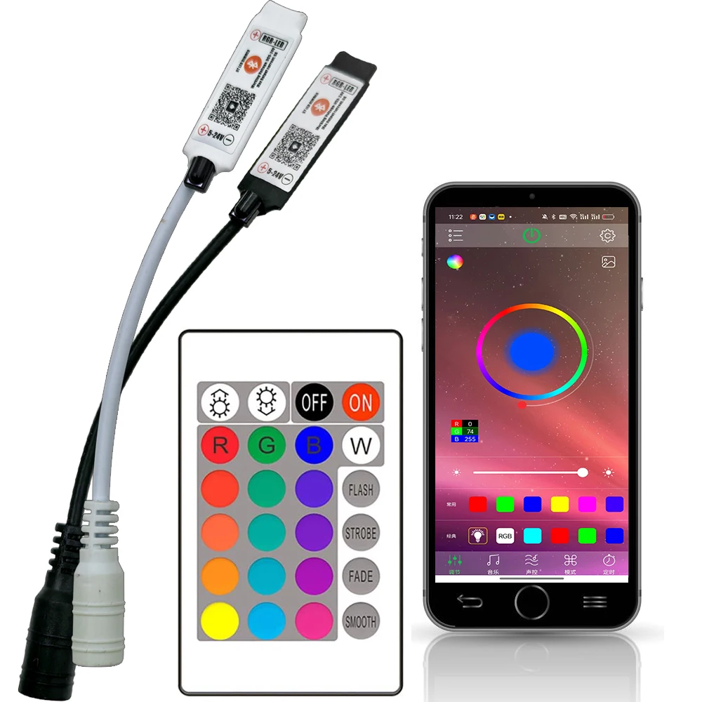 Kontroler LED Kontroler LED kompatybilny z Bluetooth Kontroler RGB Kontroler świateł LED mini ściemniacz do taśmy LED DC5V 12V 24V RGB 3528 5050