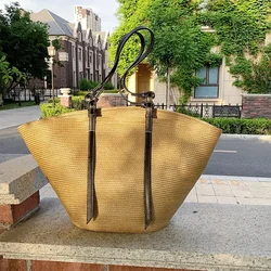 Luxury Designer Women's Handmade Straw Bag Large Capacity Bohemian Travel Tote Summer Beach Seaside Holiday Bag Female 2023