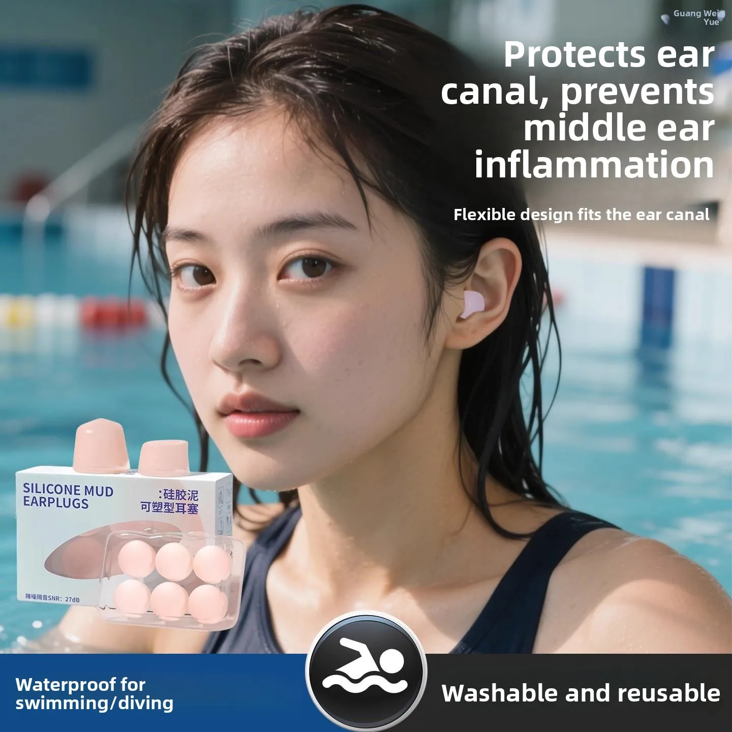

Waterproof Silicone Earplugs for Swimming And Diving Adult Ear Infections Protection Non-Noise Cancelling for Shower And Bath