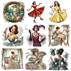 Fashion Girl Heat Transfer Patches For Clothes Retro lady Girl DIY Thermal Sticker On Clothes Patches Iron On DIY Decoration
