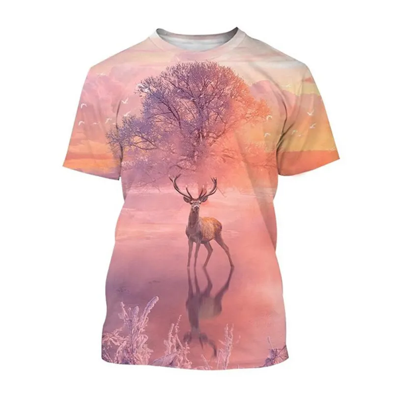 New Fashion Outdoors Jungle Animal Deer graphic t shirts For Men Summer Casual Personality Trend Printed O-neck Short Sleeve Top