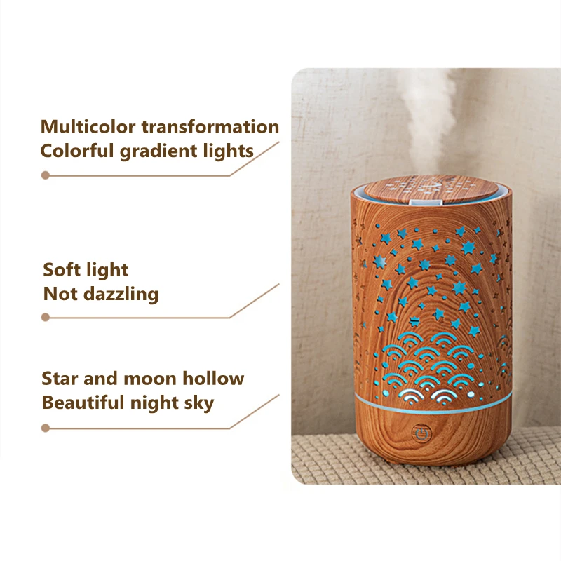 Thuis Apparaten 230Ml Hollow Out Hout Grian Aromatherapie Usb Luchtbevochtiger Ultrasone Cool Mist Aroma Essentiële Olie Diffuser