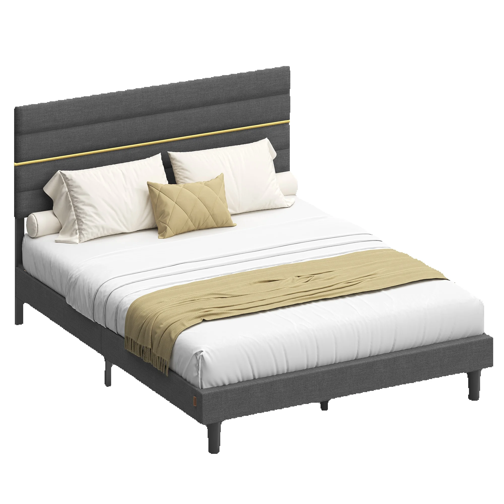 VASAGLE gestoffeerd bedframe, tweepersoonsbedframe, geschikt voor een matras van 160x200 cm, verstelbaar gestoffeerd hoofdeinde, grijs.