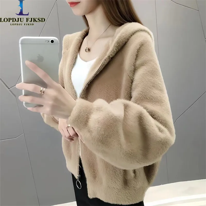 Faux Mink Fur Coats for Women, Hooded Jacket,Female Loose Thick Warm Clothes, High Quality,New, Winter, 2024