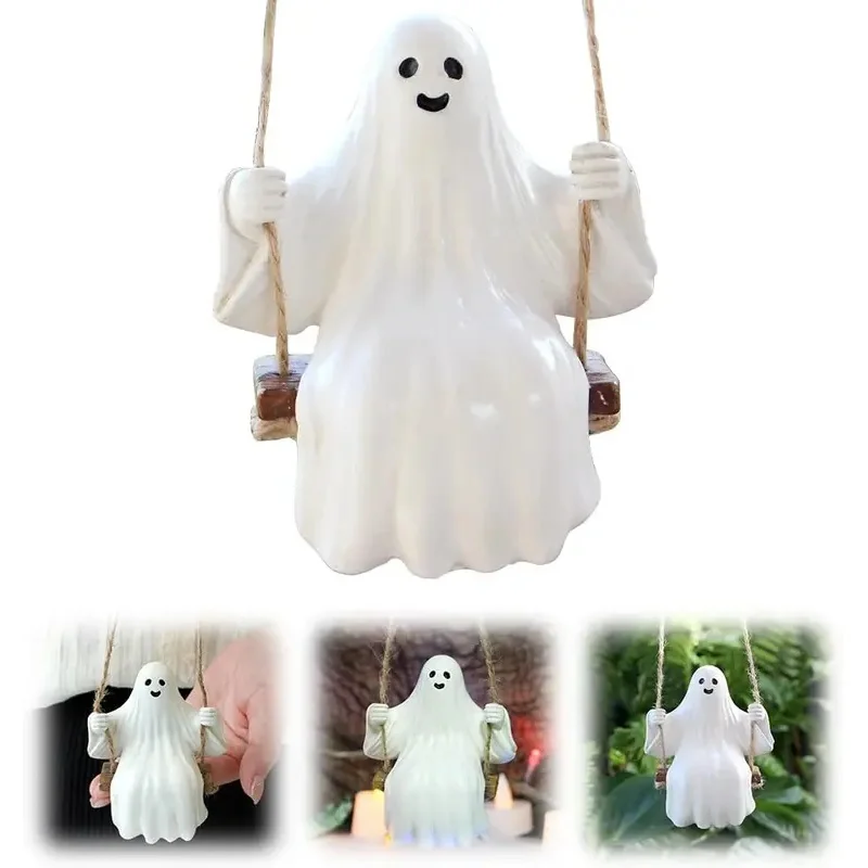 Ghost Car Accessories Swinging Ghost Pendant Resin Figurine Car Rear view Decor Halloween Car Ornament Halloween DIY Decorations