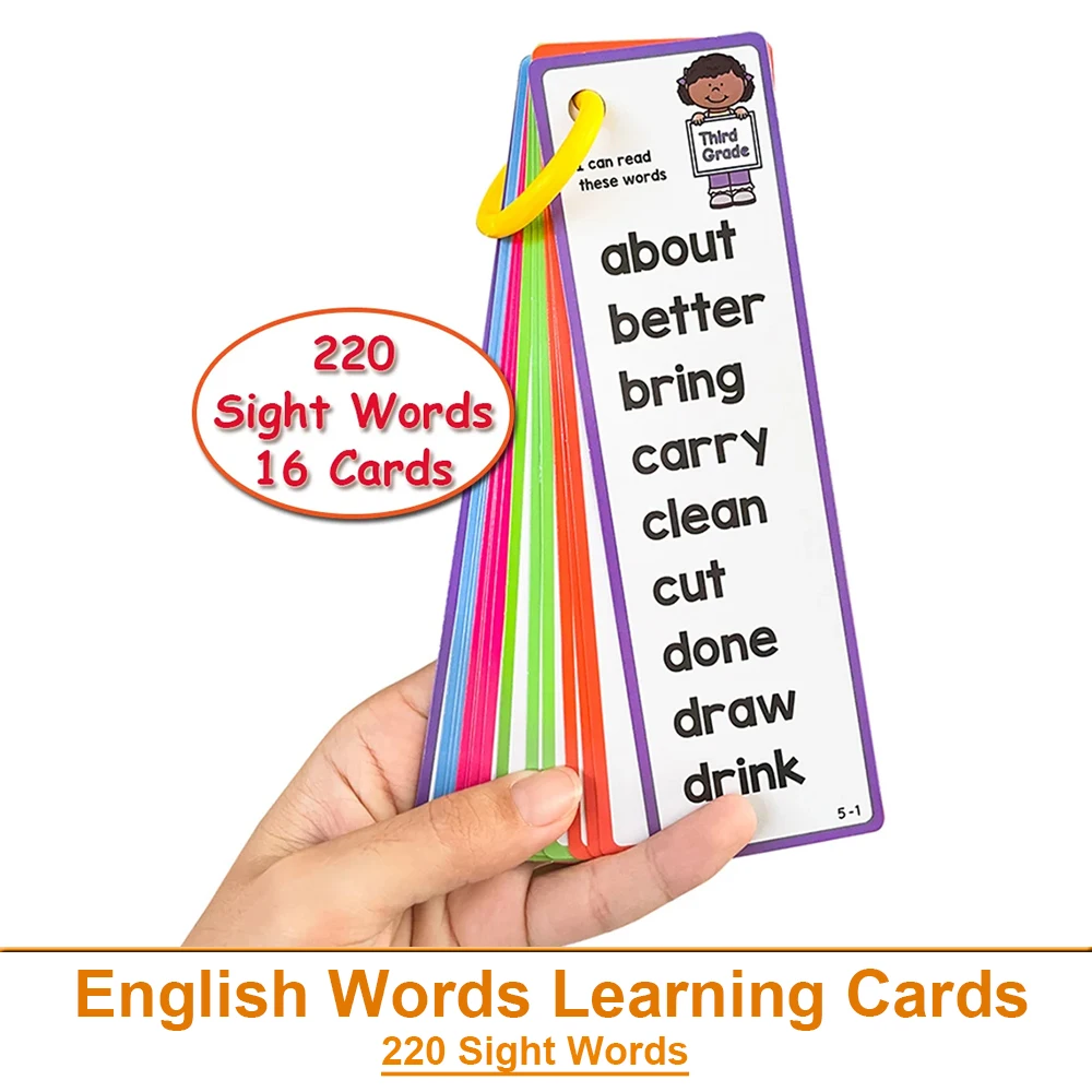 220 Sight Words Learning Cards High Frequency Words Kindergarten to 1st ESL Teaching Materials Vocabulary Building Montessori