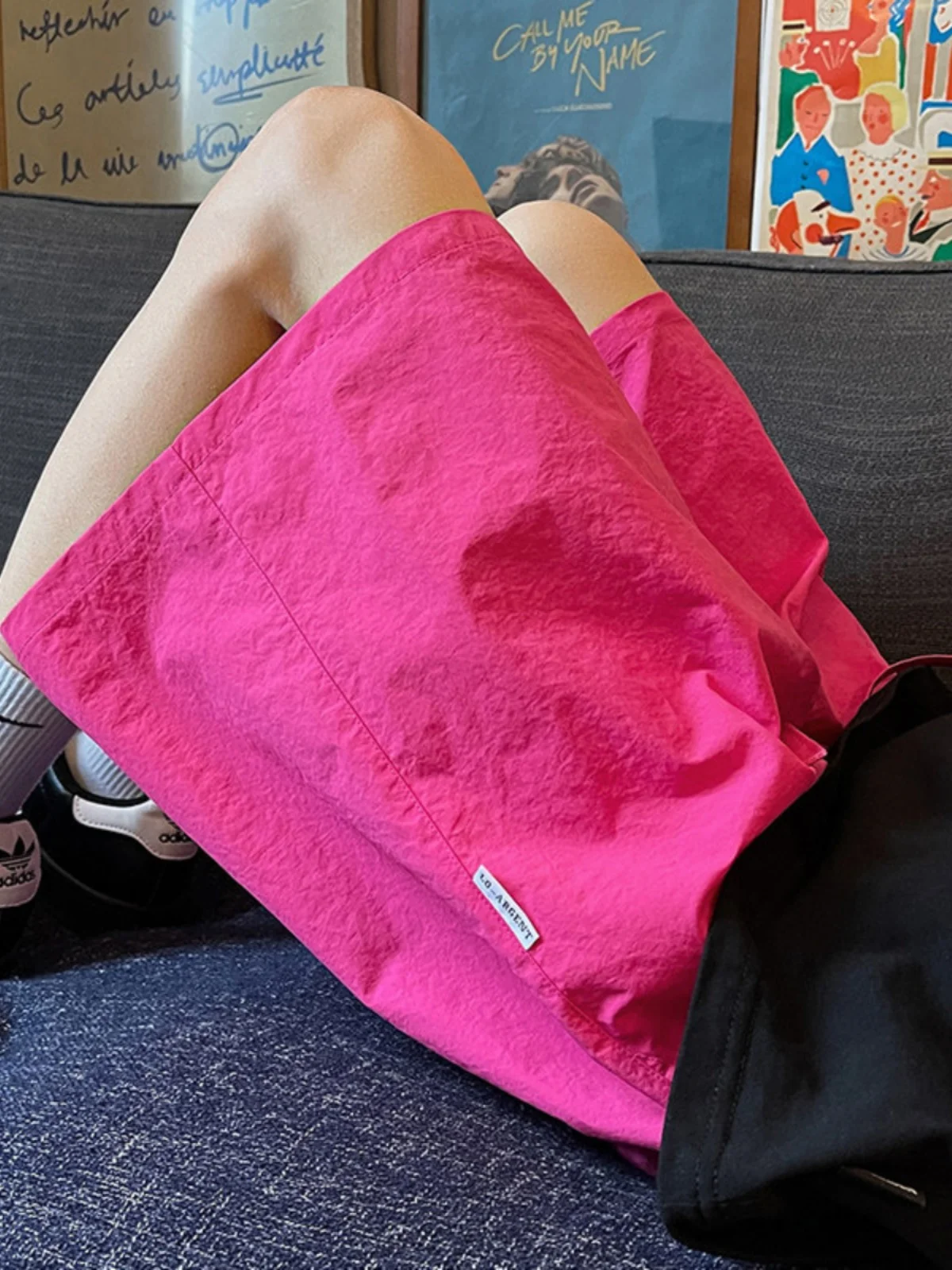 

Dopne Pink Ice Silk Men's orts Summer Trendy Brand Beachwear Couple's Casual Pants Loose Fit Low Waist