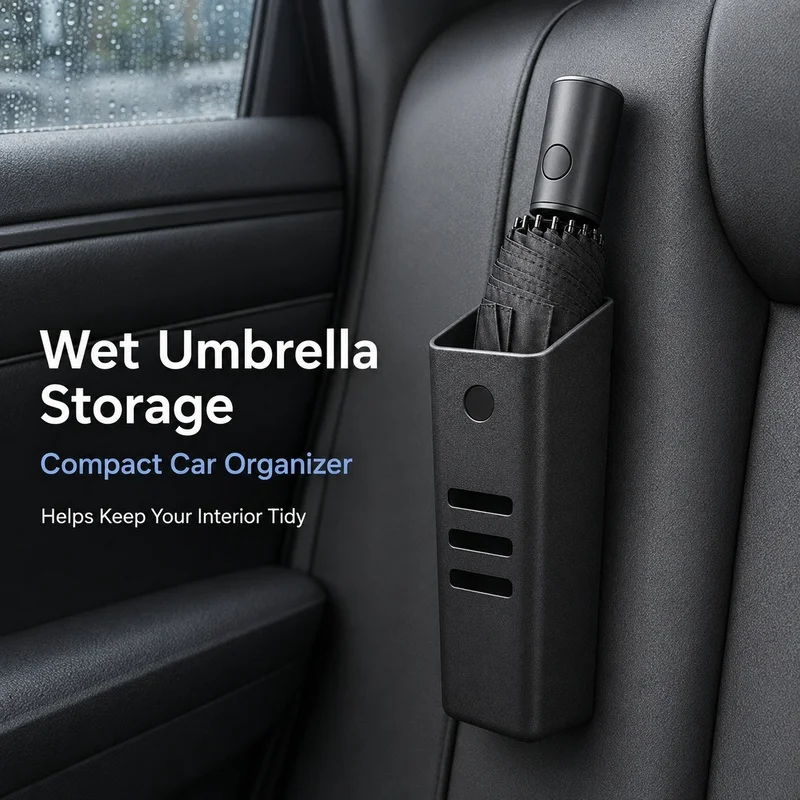 Universal Car Umbrella Holder Wet Folding Umbrella Storage Bucket ABS Organizer with Back Clip for Seat Trunk Home