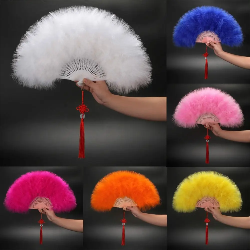 Foldable Feather Fan Marabou Feather Vintage Handheld Fans Costume Drag Queen Fan for 1920s Gatsby Party