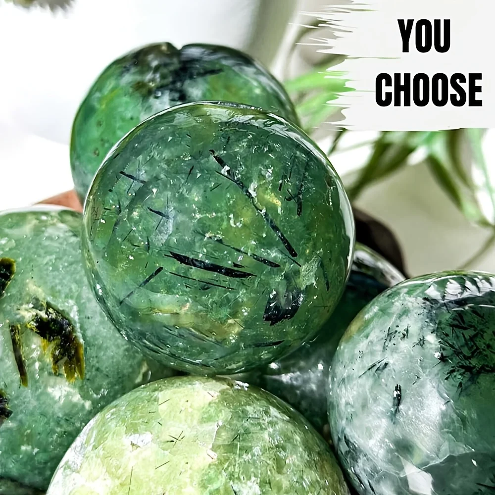 

1pc Unique Druzy Prehnite Spheres Featuring Black and Epidote Inclusions, Ideal for Home Decor, Distinctive Gift for Christmas