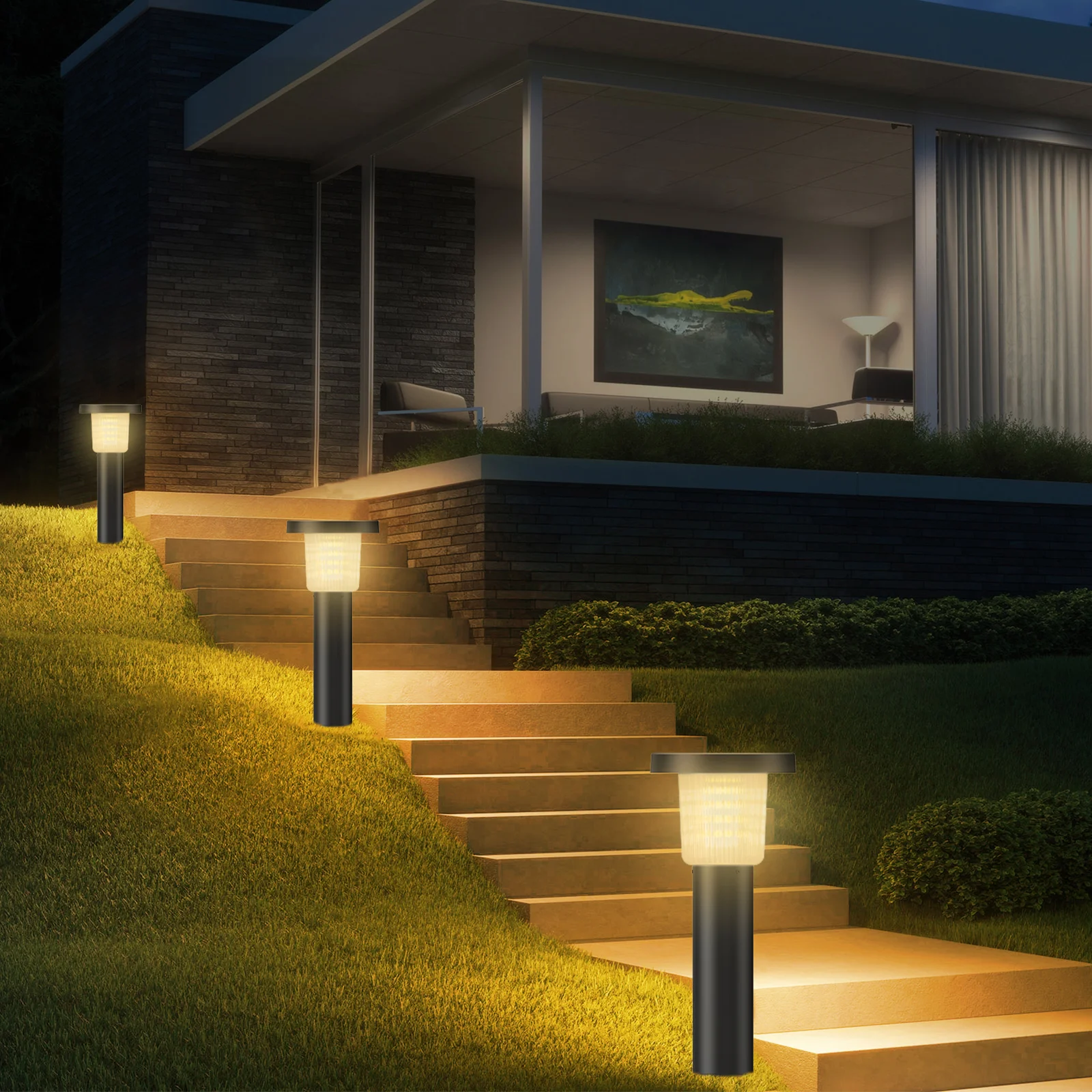 

2PCS Solar Lights, Modern Stainless Steel, Semi Embedded Design, Suitable for Courtyards, Lawns, and Gardens