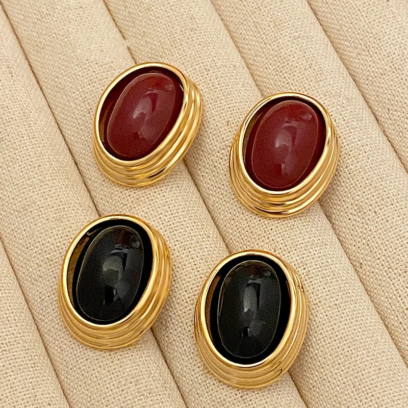 أقراط بيضاوية حمراء عتيقة للنساء، ترصيع أذن أنيق وبسيط، هدية فاخرة لها، هدية الذكرى السنوية لعيد الحب