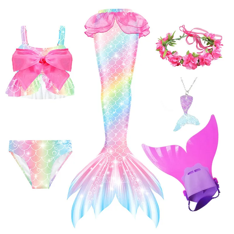 2024 New Girls Swimming Little Mermaid tail Girl Cosplay Mermaid Costume Ariel Party Gift Fantasy Swimsuit With Monofin Fin