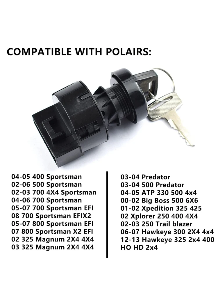 Interruptor de llave de encendido Compatible con Polaris Sportsman 400 800 Ranger 400 425 XP 1000, reemplazo 4011002 4012165, apagado/Encendido/arranque