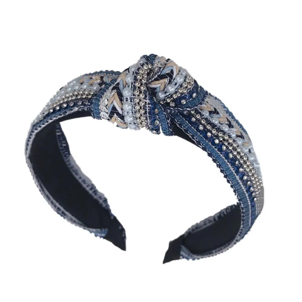 

Elegant Knotted Wide Wild Women Headwear Cloth Crystal Hair Hoop Diamond Headband