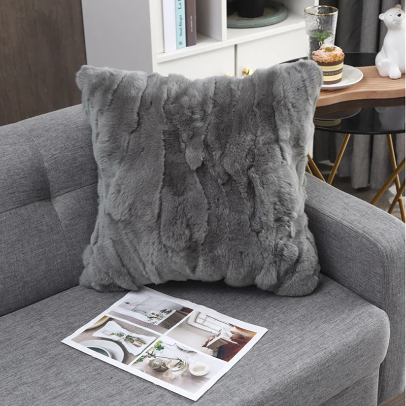 

CX-D-27A1 40X40cm Grey Colour Genuine Rex Rabbit Fur Pillow Fashion Pillow Case Patchwork Soft Decorative Pillowcases