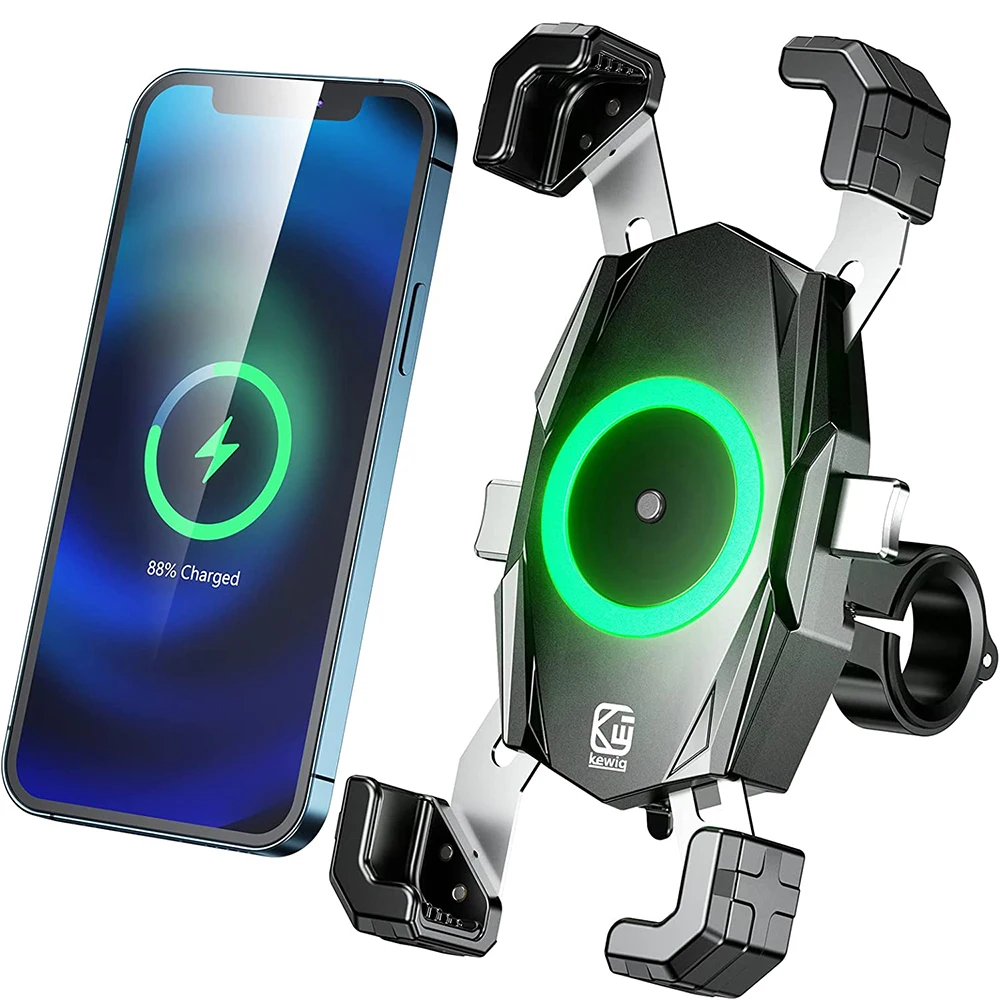 

Motorbike Motorcycle Phone Holder Qi 15W Wireless Charger USB C 20W Fast Charging One-Push Lock Waterproof Handlebar Phone Mount