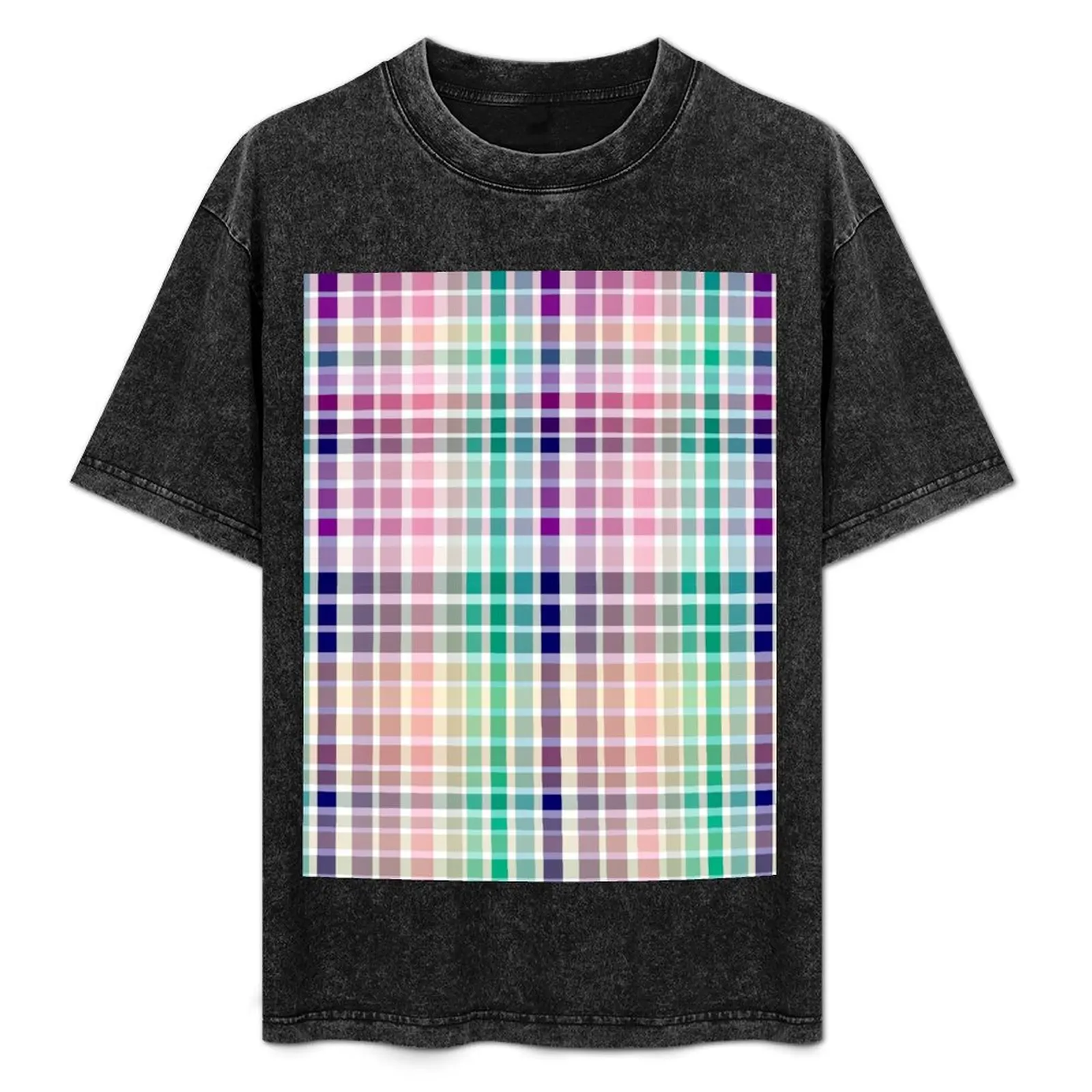 

Modern Pastel Colors Plaid Pattern T-Shirt Soft Touch Basic Cotton T-Shirt