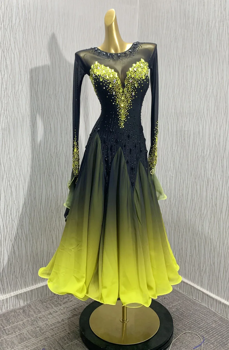 현대 드레스 볼룸 댄스 드레스 부드러운 볼룸 드레스 표준 볼룸 댄스 드레스 댄스 의상 긴 소매