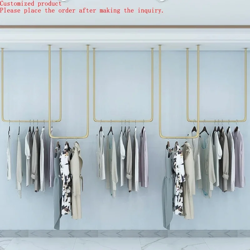 

Modern Metal Ceiling Hanging Wall Mounted Clothing Display Rack for Women Clothes Shop Display Rack