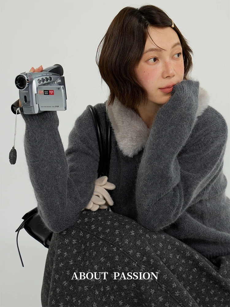 

Новый женский вязаный кардиган Passion Design с отстегивающимся кожаным воротником, мягкий и уютный, для зимы, для повседневной носки