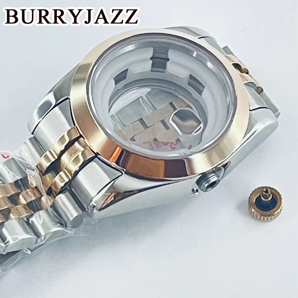 BURRYJAZZ 31mm NH05 NH06 caja de reloj caja de acero inoxidable rosa plateada con cristal de zafiro resistente al agua