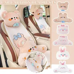 Car Neck Pillow Cute Plush Cartoon Bowknot Bear Travel Neck Rest Interior Kawaii Pillow Headrest Cushion Accessories Car J9s3