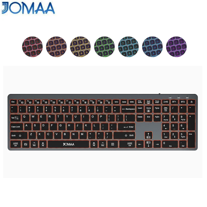 Jomaa Backlit Full Size USB Wireless Keyboard for Desktop Laptop LED Light Bluetooth Keyboard Rechargeable