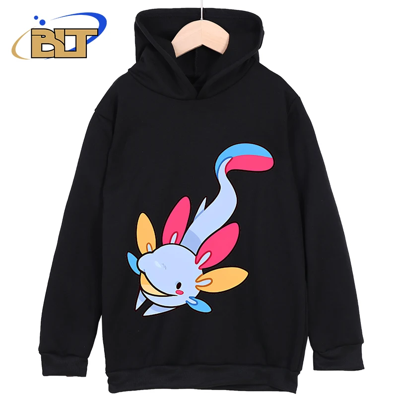 Axolotl Printed Kidswear Classic Sportswear For Boys and Girls New Hoodie for Kids in Black