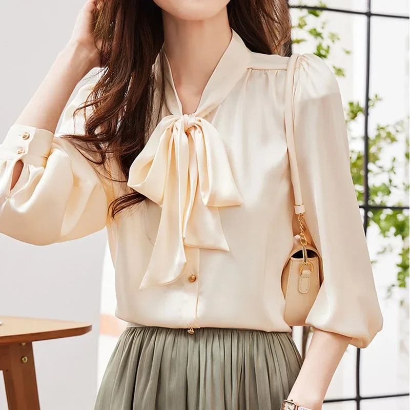 

Офисная женская мода с бантом и воротником, женская рубашка, рубашка с длинным рукавом, блузка, женские топы, Camisas Blusa Blusas Camisas De Mujer, блузки H54