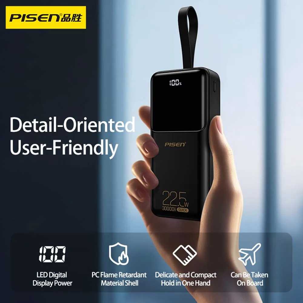PISEN 22.5W Power Bank 30000mAh Large Capacity QC PD 3.0 Fast Charging PowerBank 20W Portable External Battery For iPhone Samsung Xiaomi Huawei Headphones view 6