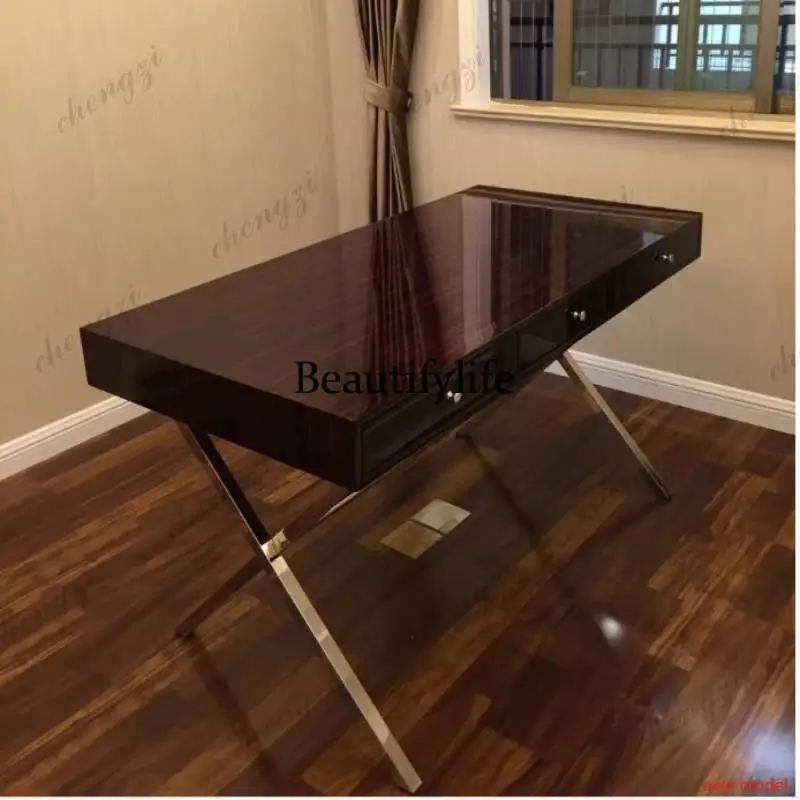 Mesa de Computador Elegante e Luxuosa, Retangular, com Grandes Gavetas, Mesa de Escritório para Jogos, Estudo e Quarto, Mesa de Madeira para Computador, Móveis de Escritório