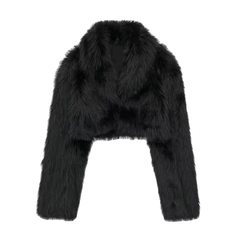 

Autumn and winter new women's clothing fashion versatile niche black artificial fur effect women's short coat
